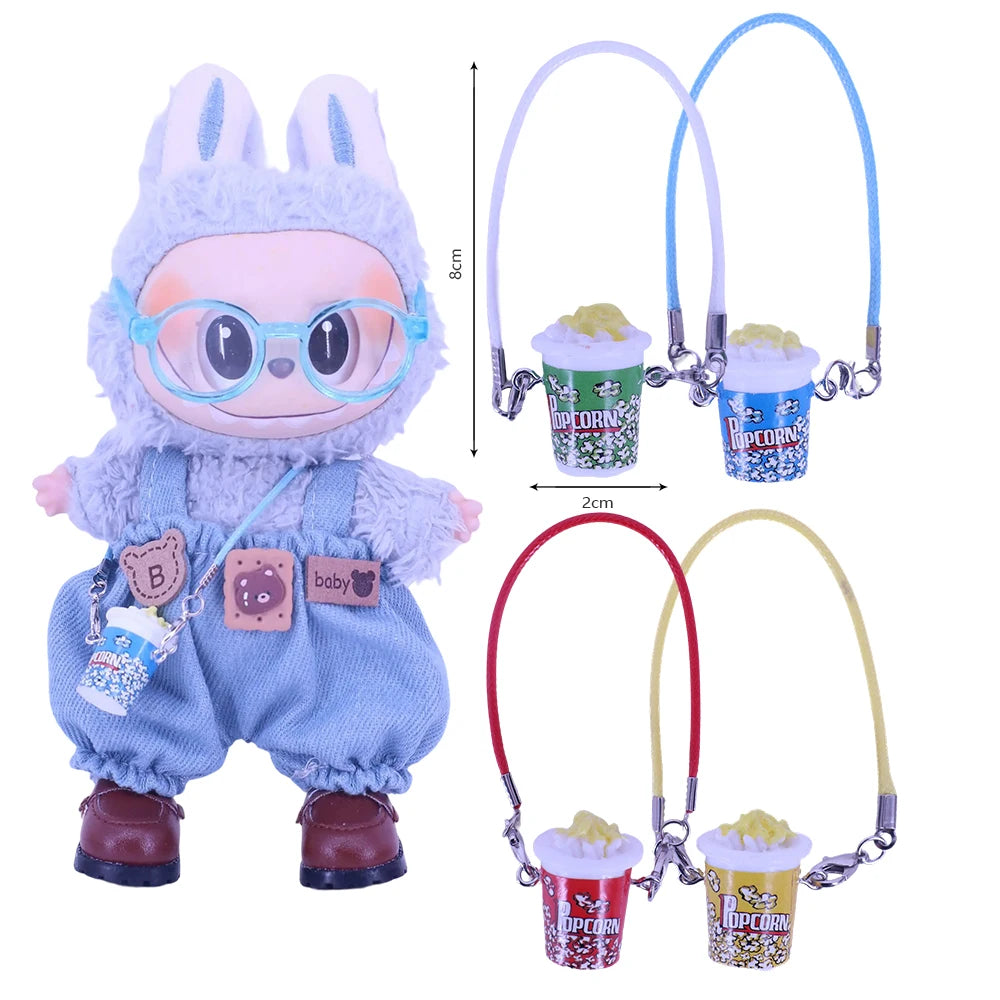 Mini Doll Accessories For Labubu Doll Glasses Mini Cartoon Model Guitar Popcorn Pendant Waist Bag Dollhouse Gift,Girl's Toy