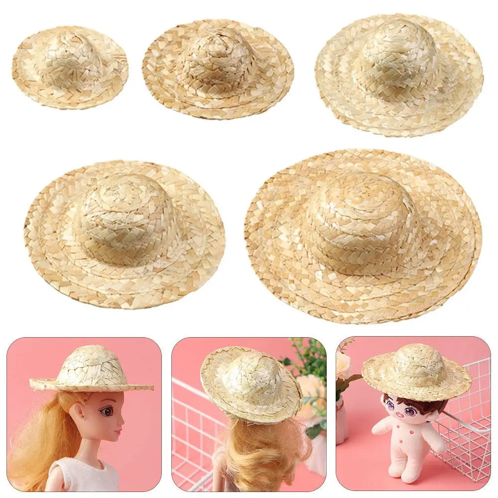 Mini Woven Straw Hat Multiple Sizes Crafts Cute Toys Doll Accessories Woven Straw Hat DIY Decoration Doll Caps