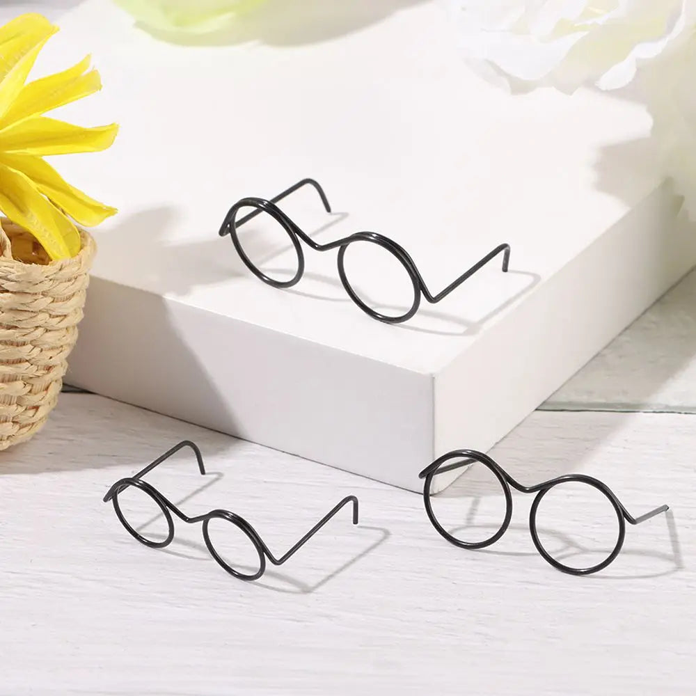 5PCS Round Glasses Frame Dolls Cute Retro Alloy Mini Black Lensless Eyewear Fashion Baby Kids Toys Doll Dressing Accessories