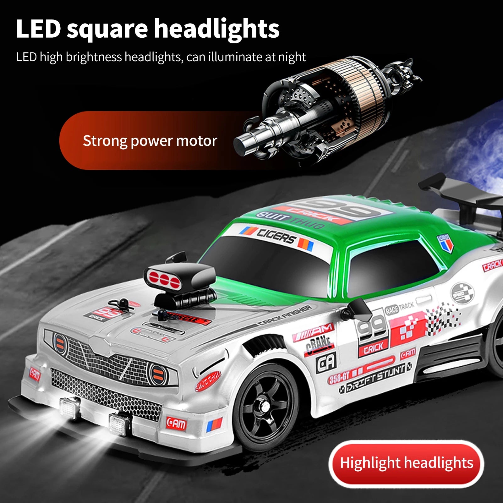 Remote Control Drift Car 1/16 Remote Control Spray Car 2.4GHz 4WD Remote Control Race Car for Kids Boys Girls with LED Lights