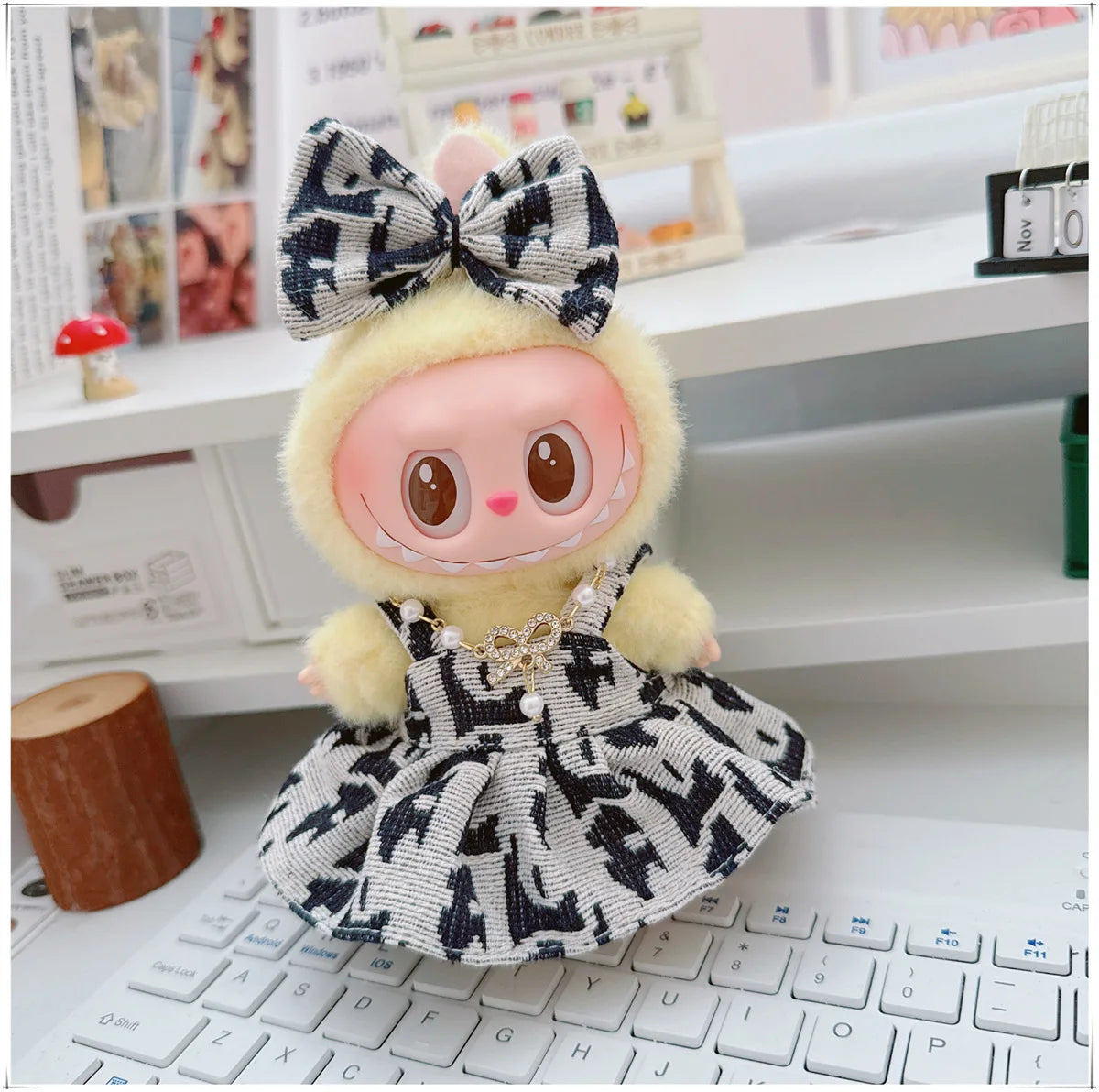 For 17cm Labubu Doll Clothes V1 V2 Doll Clothing Accessories Hat Overall Dress Shoes Bag Doll Accessories Sitting Party Game Toy