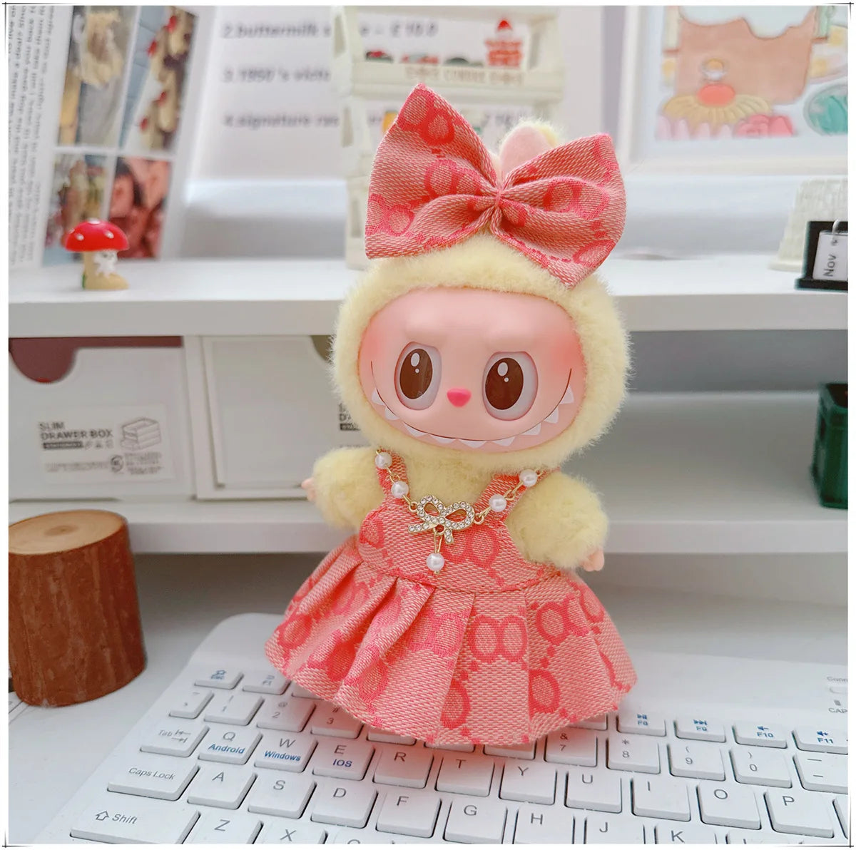 For 17cm Labubu Doll Clothes V1 V2 Doll Clothing Accessories Hat Overall Dress Shoes Bag Doll Accessories Sitting Party Game Toy