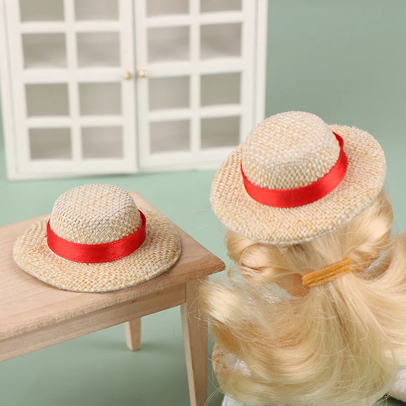 New 1Pcs Doll House Doll Mini Straw Hat Sun Cap For Doll Clothes Accessories DIY Decoration Pretend Play Toys