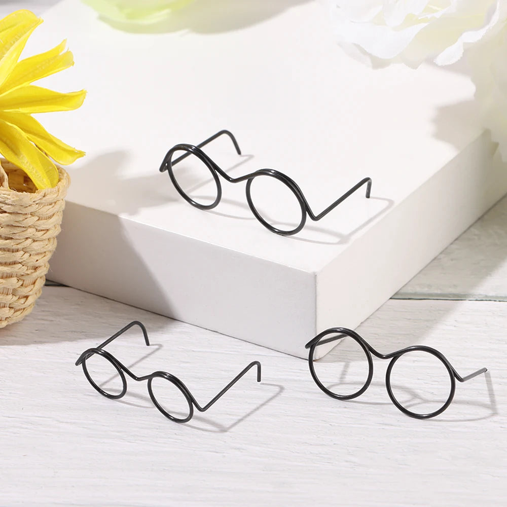 5PCS Round Glasses Frame Dolls Cute Retro Alloy Mini Black Lensless Eyewear Fashion Baby Kids Toys Doll Dressing Accessories
