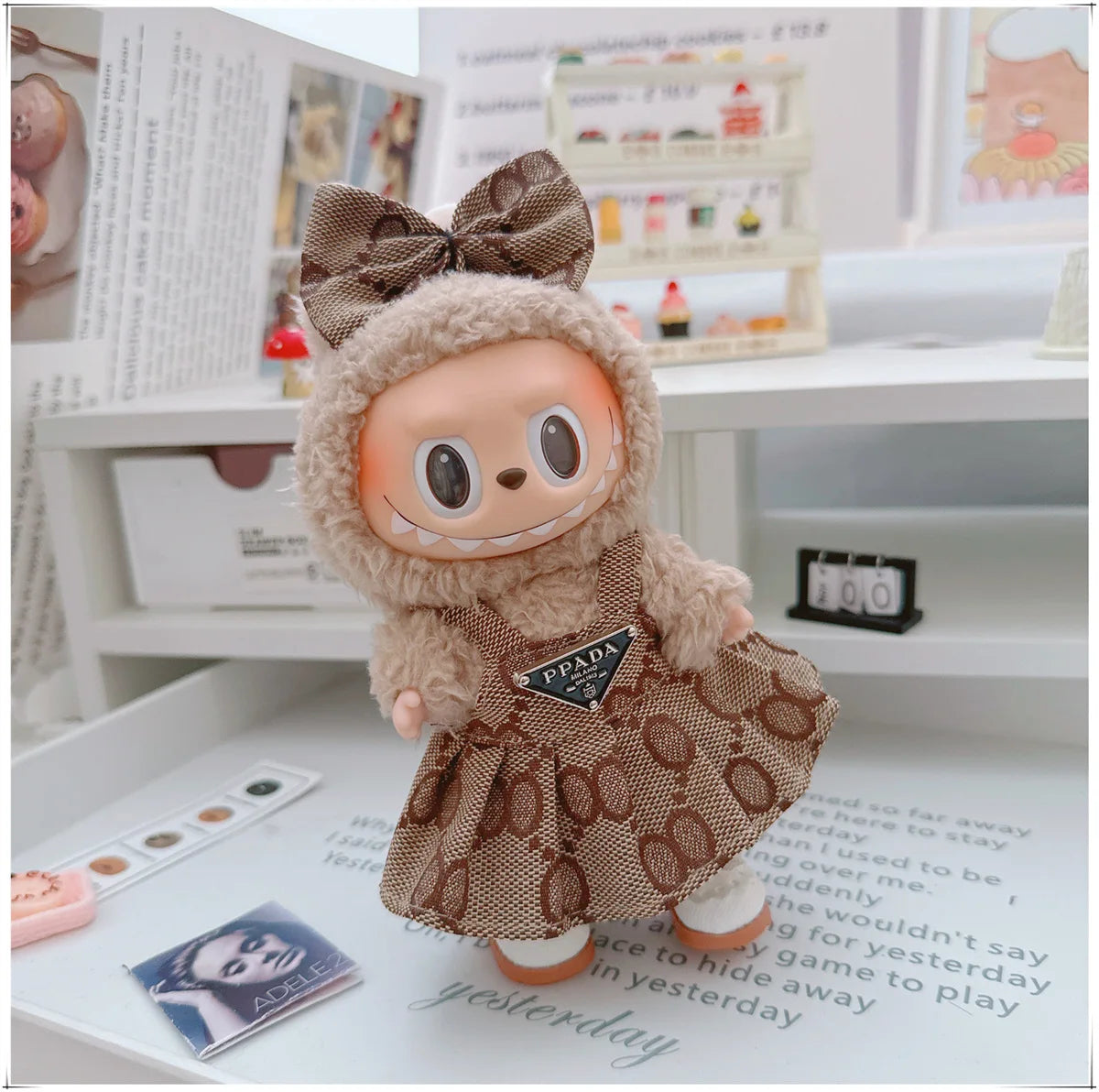 For 17cm Labubu Doll Clothes V1 V2 Doll Clothing Accessories Hat Overall Dress Shoes Bag Doll Accessories Sitting Party Game Toy