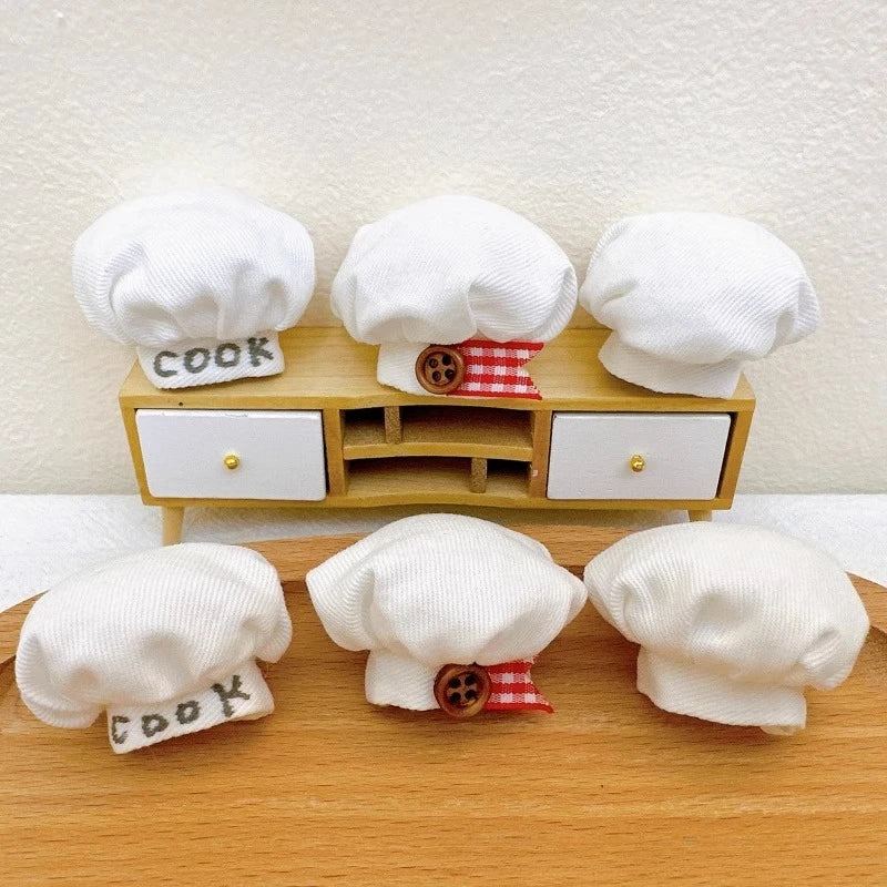 Chef Hat for Dolls - Adjustable Mini Cook Cap Costume Accessory, Cute Plush Kitchen Role Play Hat for Dolls, DIY Dressing Fun