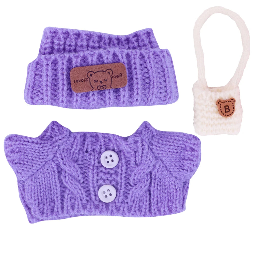 Doll Sweater+Woolen Hat For labubu 17cm Plush Doll Clothes Accessories Girl‘s Toys Birthday And Christmas Gift