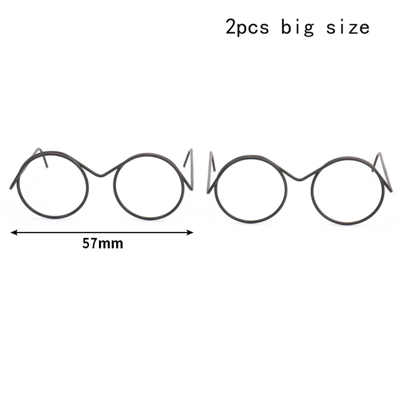 1/2/5/10Pcs Fashion Round Frame Lensless Retro Cool Doll Glasses For Doll 57*48*22mm