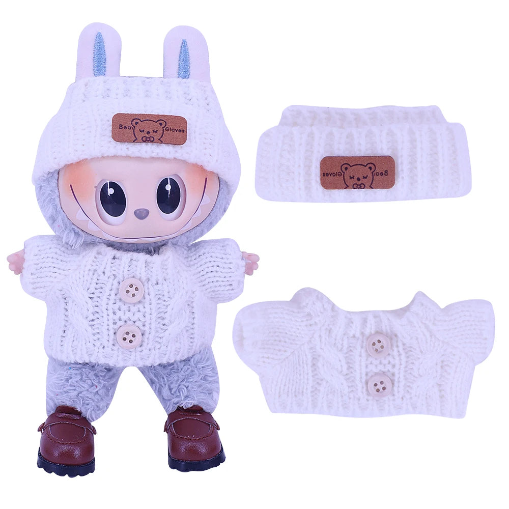 Doll Sweater+Woolen Hat For labubu 17cm Plush Doll Clothes Accessories Girl‘s Toys Birthday And Christmas Gift