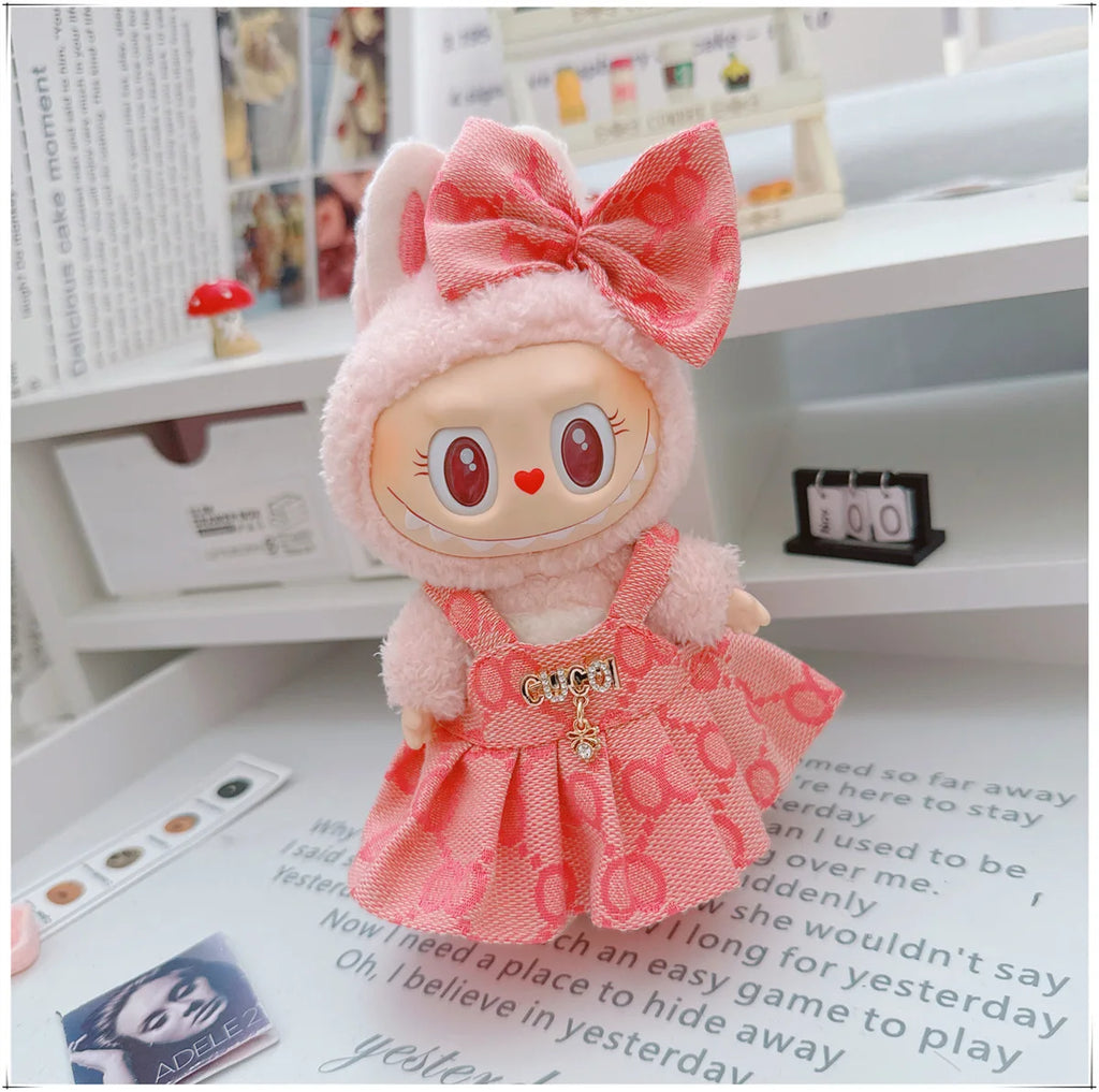 For 17cm Labubu Doll Clothes V1 V2 Doll Clothing Accessories Hat Overall Dress Shoes Bag Doll Accessories Sitting Party Game Toy