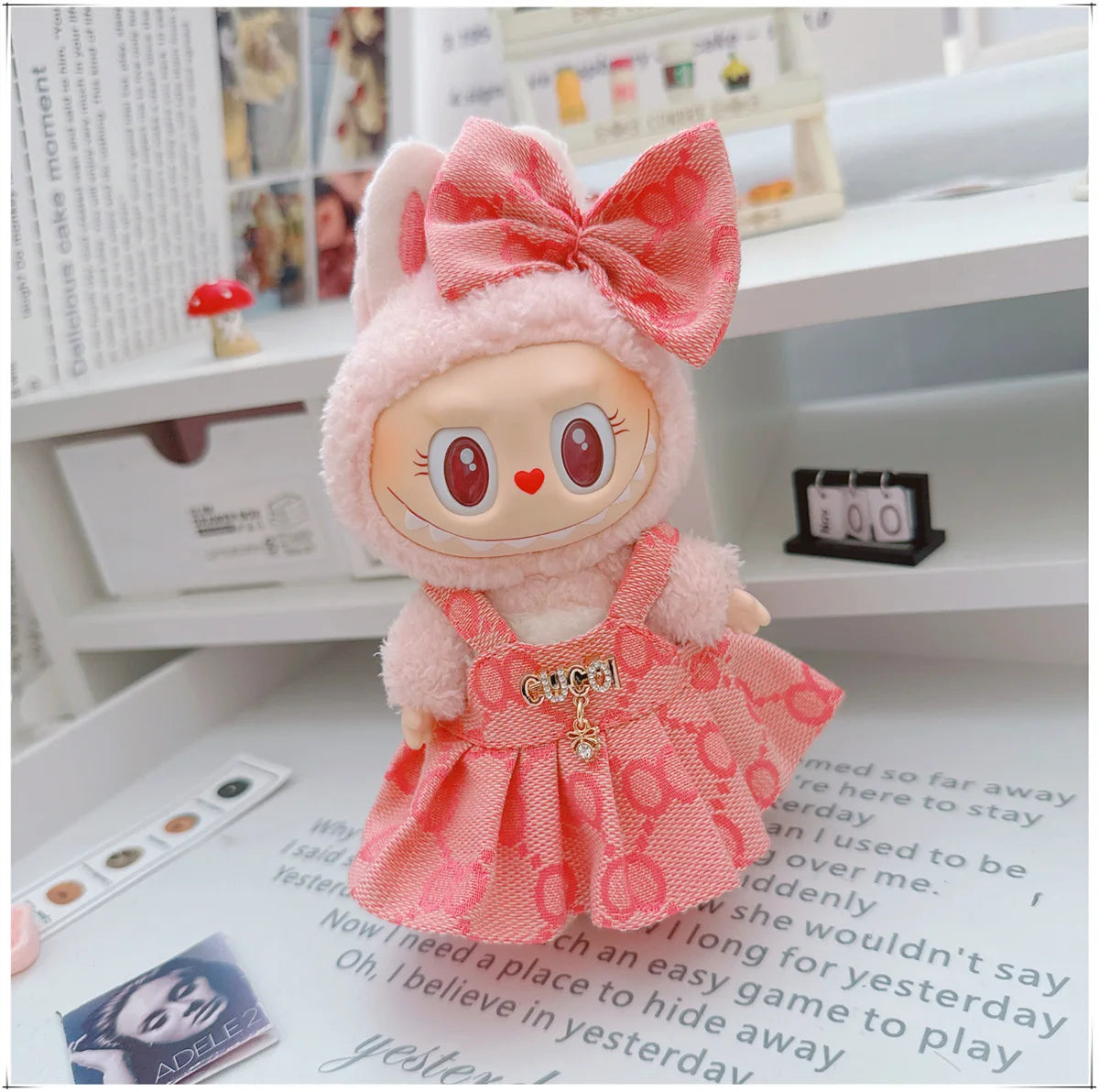 For 17cm Labubu Doll Clothes V1 V2 Doll Clothing Accessories Hat Overall Dress Shoes Bag Doll Accessories Sitting Party Game Toy