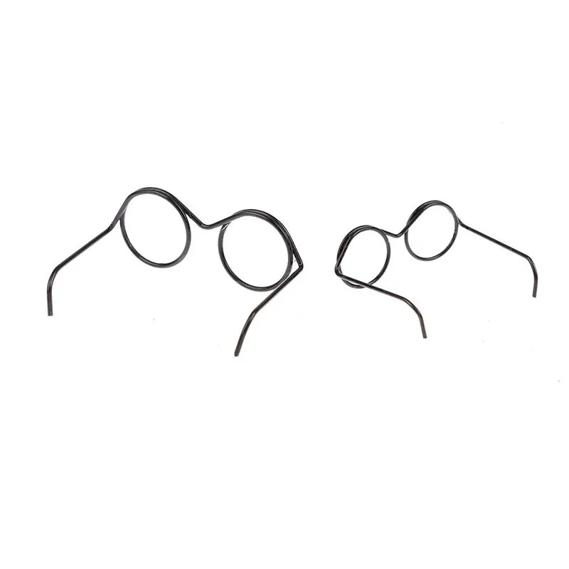 10Pcs Fashion Round Frame Lensless Retro Cool Doll Glasses For 30cm No Lens Black