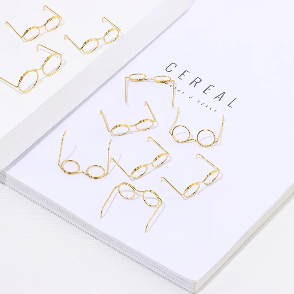 10Pcs Retro Doll Glasses Metal Round Frame Lensless Eyewear Toy Miniature Eyeglasses DIY Doll Dressing Accessories Spectacles