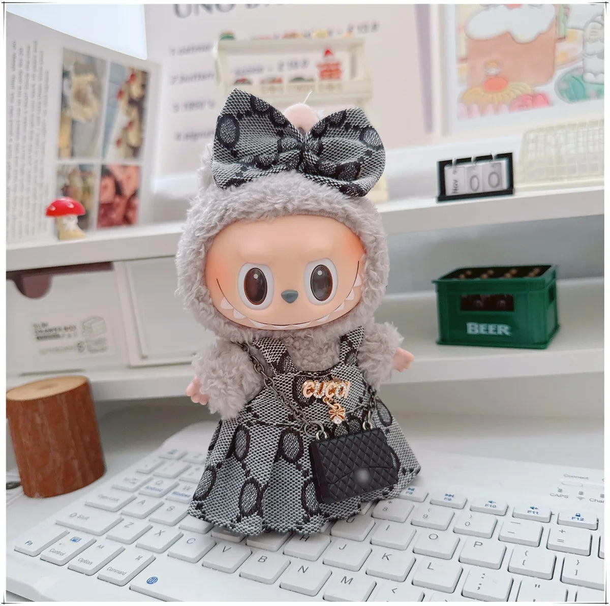 For 17cm Labubu Doll Clothes V1 V2 Doll Clothing Accessories Hat Overall Dress Shoes Bag Doll Accessories Sitting Party Game Toy