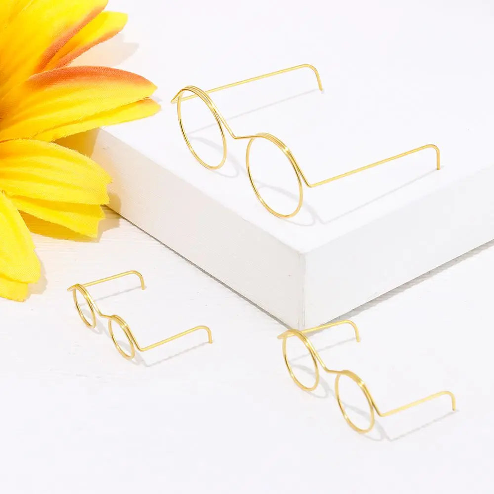 10PCS Cute Gold Round Frame Lensless Retro Doll Glasses For Doll Fashion Doll Accessories