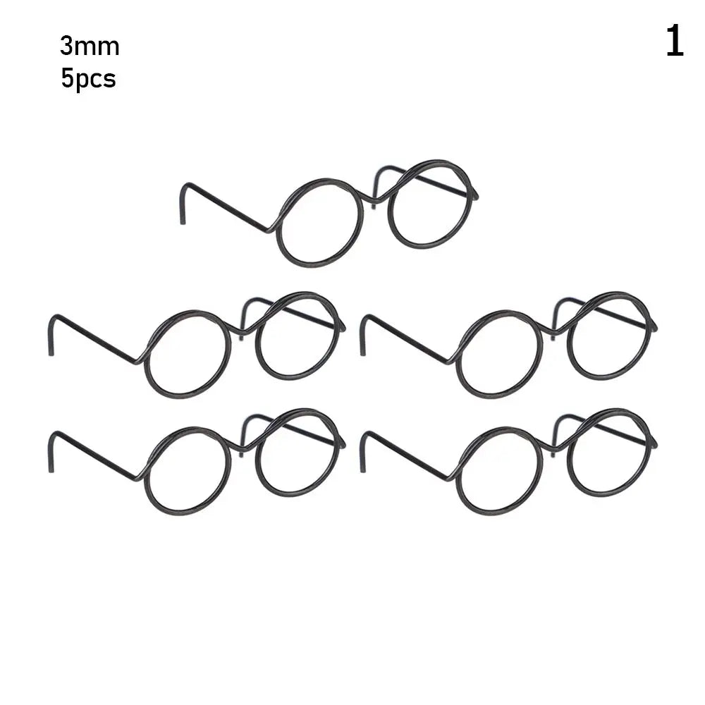 5PCS Round Glasses Frame Dolls Cute Retro Alloy Mini Black Lensless Eyewear Fashion Baby Kids Toys Doll Dressing Accessories