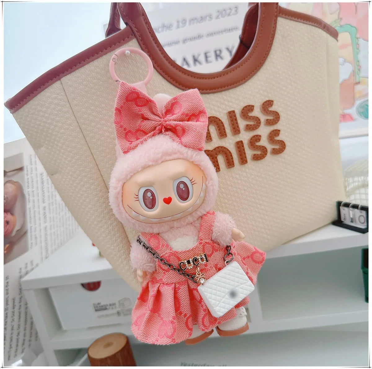 For 17cm Labubu Doll Clothes V1 V2 Doll Clothing Accessories Hat Overall Dress Shoes Bag Doll Accessories Sitting Party Game Toy