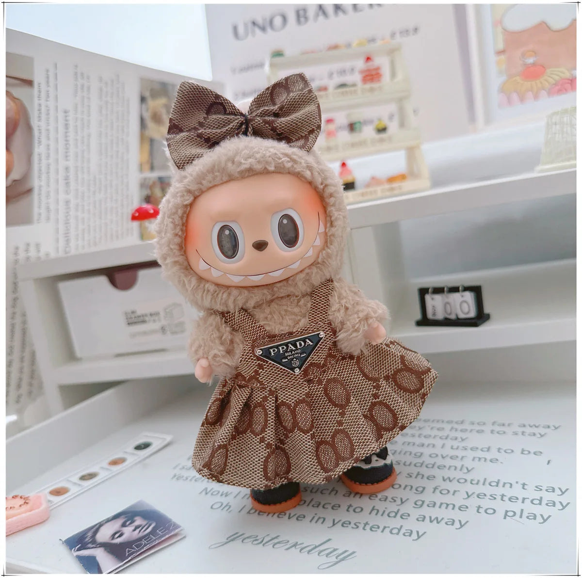 For 17cm Labubu Doll Clothes V1 V2 Doll Clothing Accessories Hat Overall Dress Shoes Bag Doll Accessories Sitting Party Game Toy
