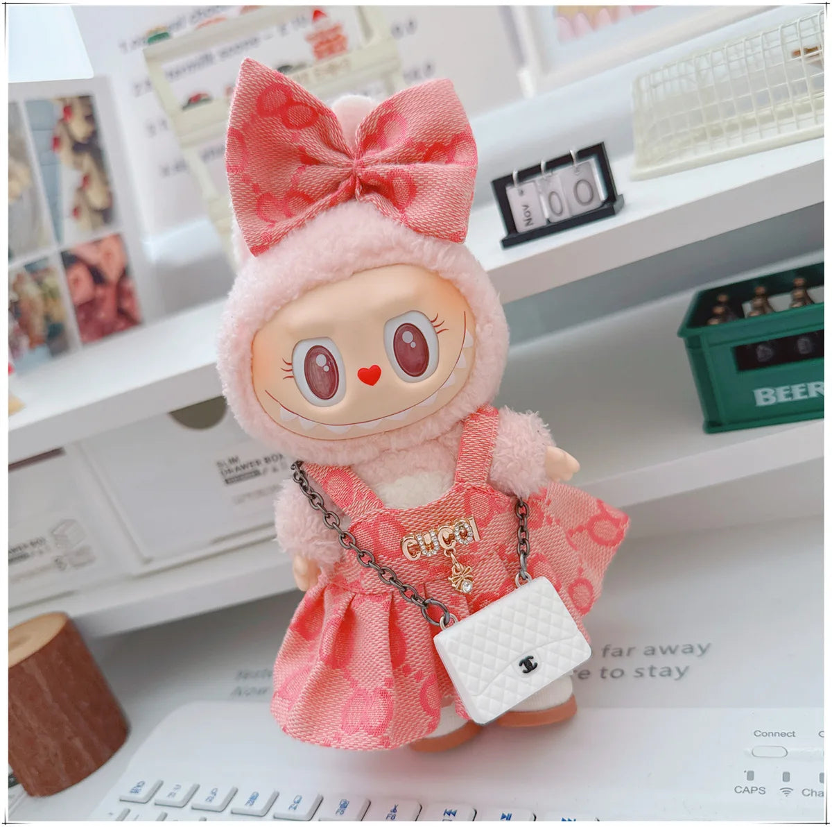 For 17cm Labubu Doll Clothes V1 V2 Doll Clothing Accessories Hat Overall Dress Shoes Bag Doll Accessories Sitting Party Game Toy