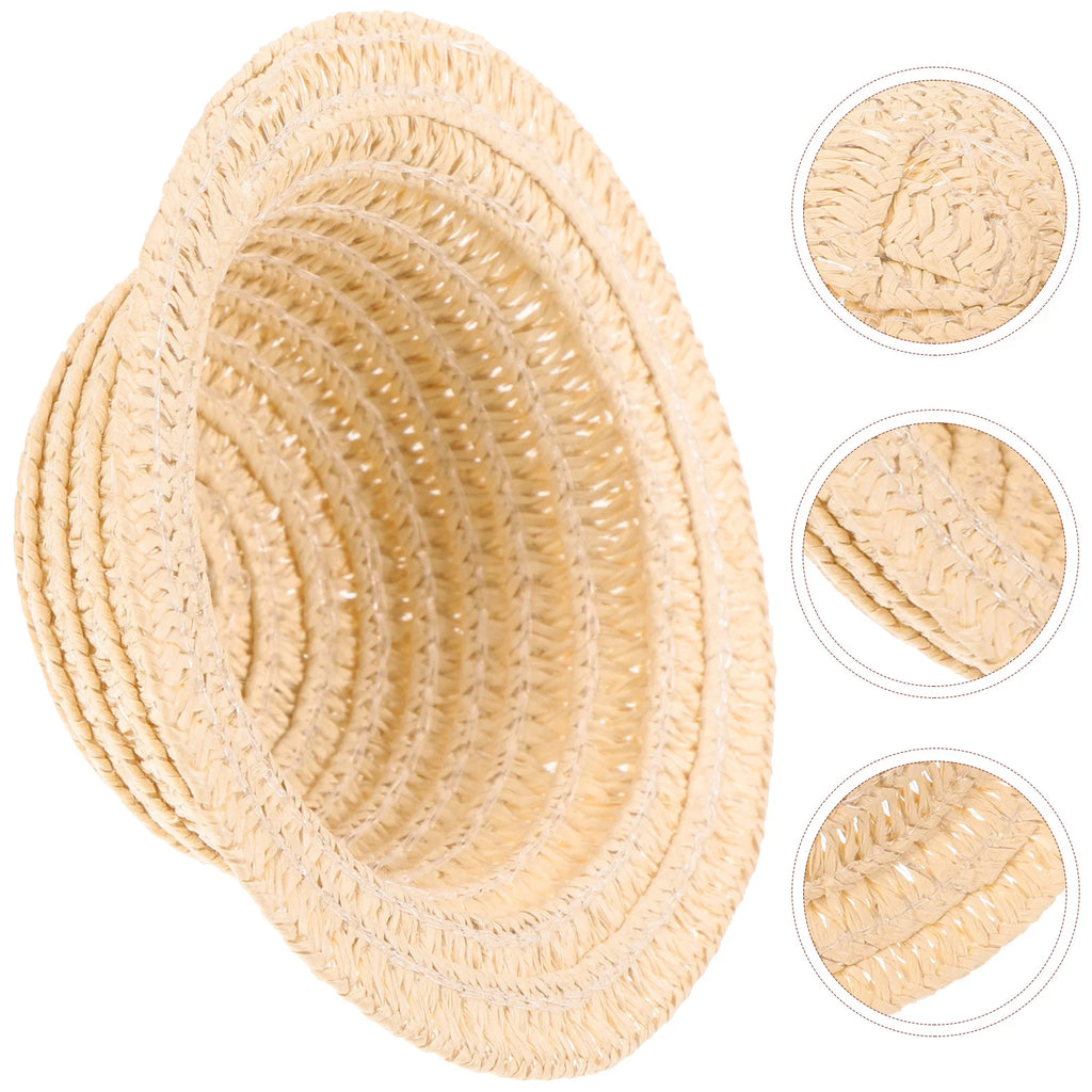 Miniature Straw Decorative Accessory Woven Craft Hat for Dolls Yellow Mini Woven Hat Photo Prop Craft Toy Kids Gift