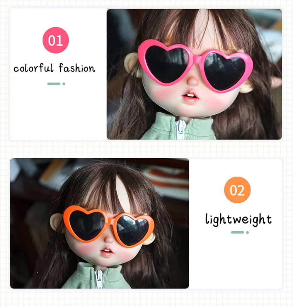 Cute Doll Glasses 18inches Reborn 1/6 Blyth Doll Fashion Flowers Crown Heart Shape Sunglasses DIY Accessories