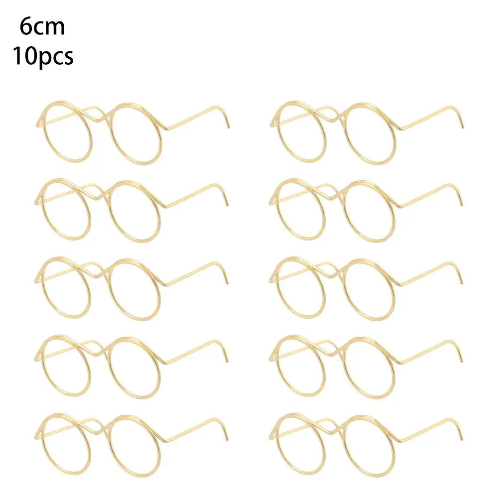 10Pcs Retro Doll Glasses Metal Round Frame Lensless Eyewear Toy Miniature Eyeglasses DIY Doll Dressing Accessories Spectacles