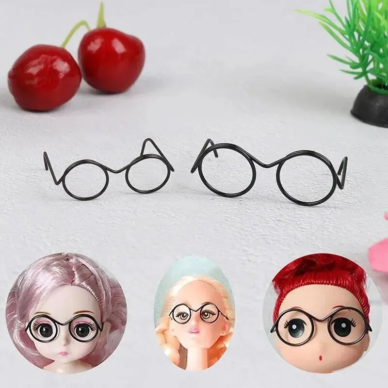 10Pcs Fashion Round Frame Lensless Retro Cool Doll Glasses For 30cm No Lens Black