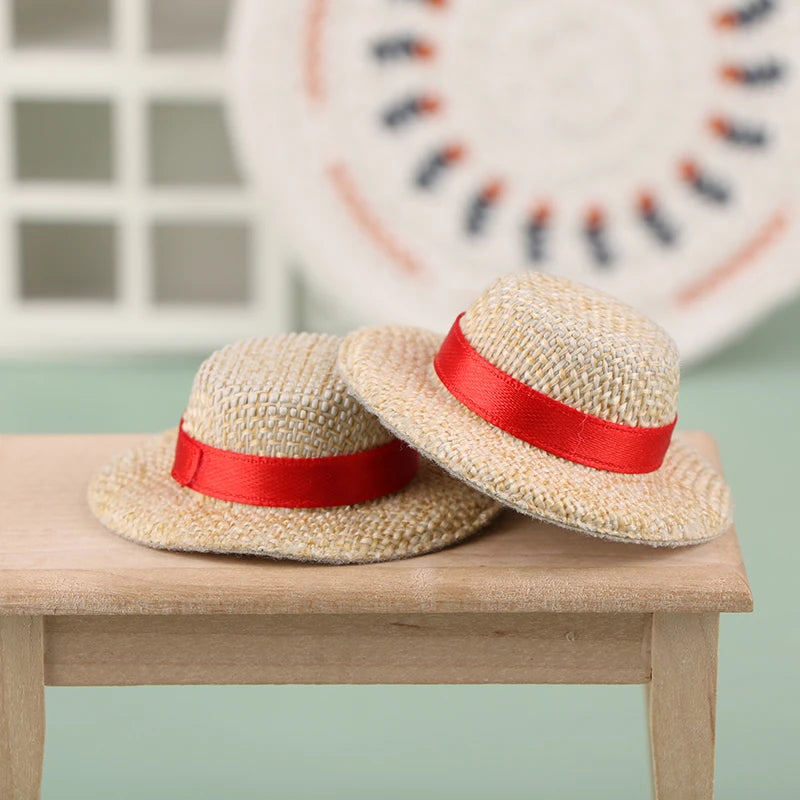 New 1Pcs Doll House Doll Mini Straw Hat Sun Cap For Doll Clothes Accessories DIY Decoration Pretend Play Toys