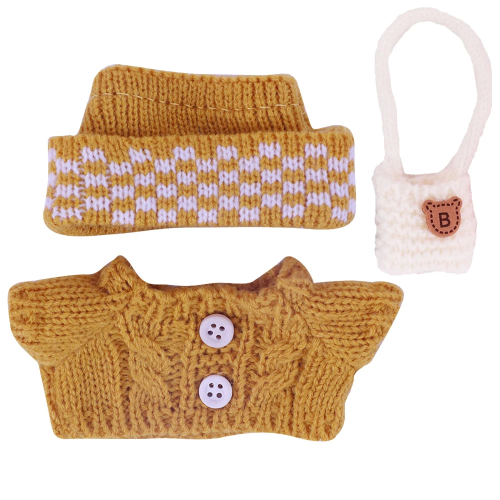 Doll Sweater+Woolen Hat For labubu 17cm Plush Doll Clothes Accessories Girl‘s Toys Birthday And Christmas Gift