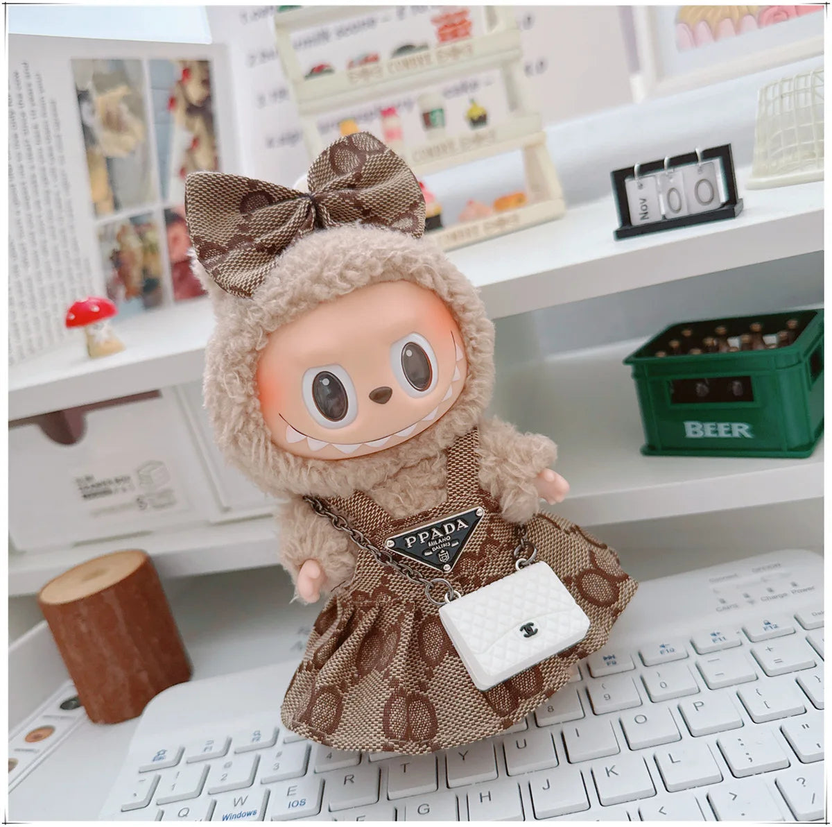 For 17cm Labubu Doll Clothes V1 V2 Doll Clothing Accessories Hat Overall Dress Shoes Bag Doll Accessories Sitting Party Game Toy