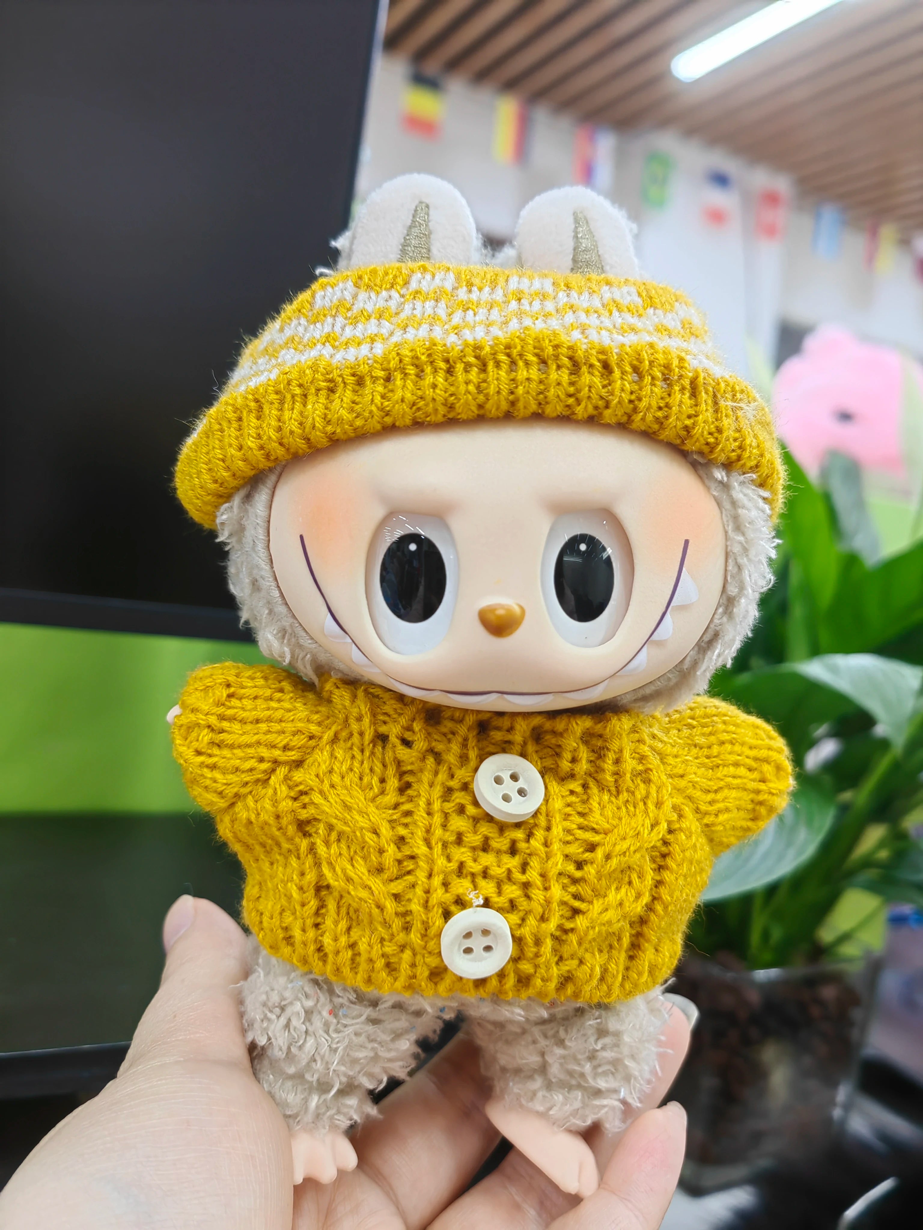 Doll Sweater+Woolen Hat For labubu 17cm Plush Doll Clothes Accessories Girl‘s Toys Birthday And Christmas Gift