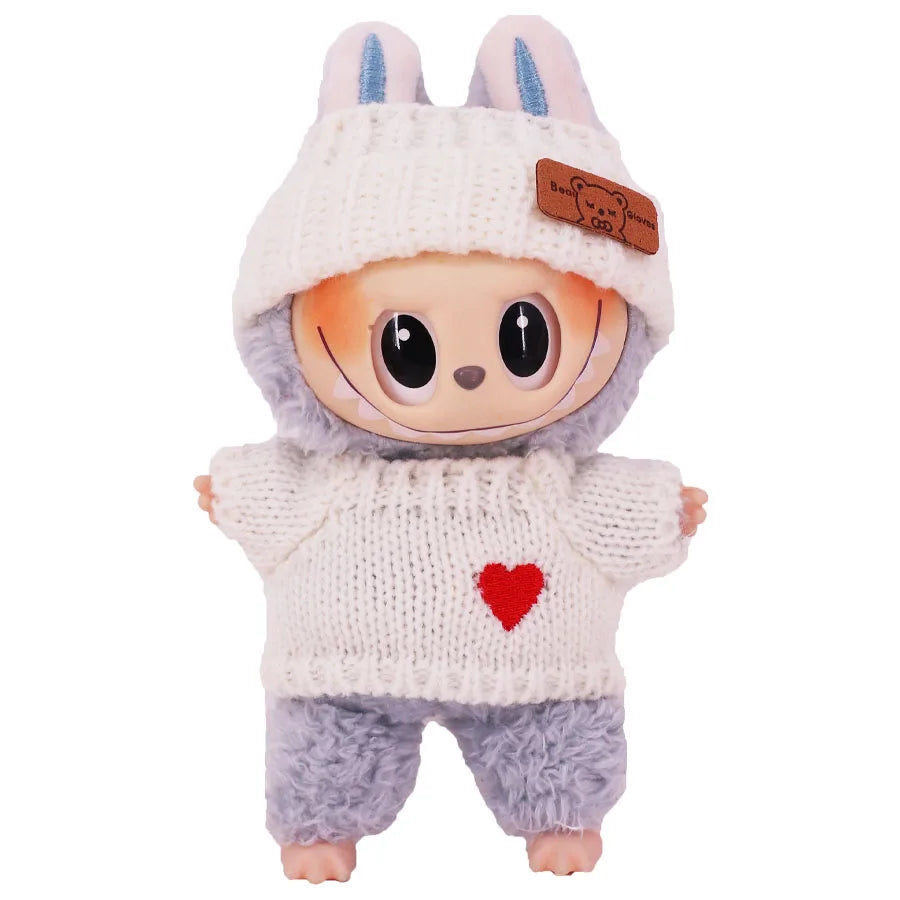 Doll Sweater+Woolen Hat For labubu 17cm Plush Doll Clothes Accessories Girl‘s Toys Birthday And Christmas Gift