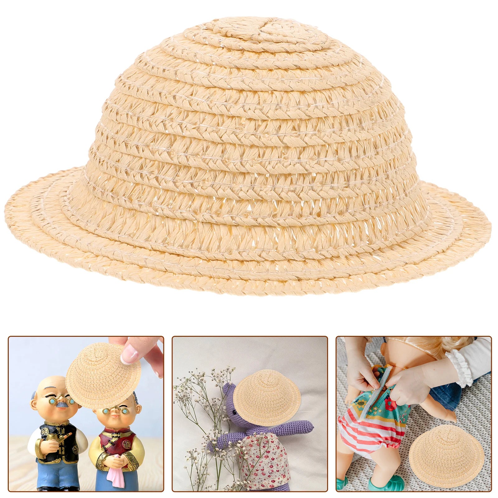 Miniature Straw Decorative Accessory Woven Craft Hat for Dolls Yellow Mini Woven Hat Photo Prop Craft Toy Kids Gift