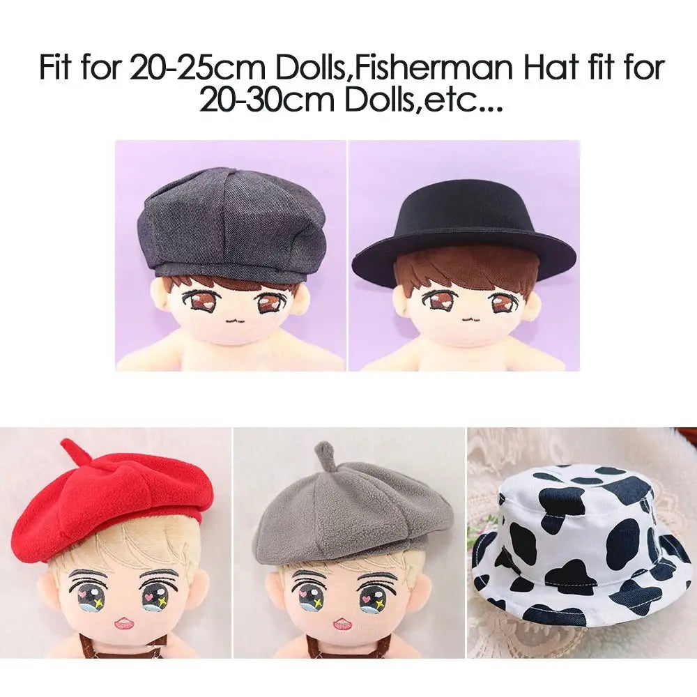 Fashion Caps for 20cm Dolls Beret Hat Candy Color Cute Flannel Casual Hat For Plush Doll Head Doll Fisherman Hat Accessories