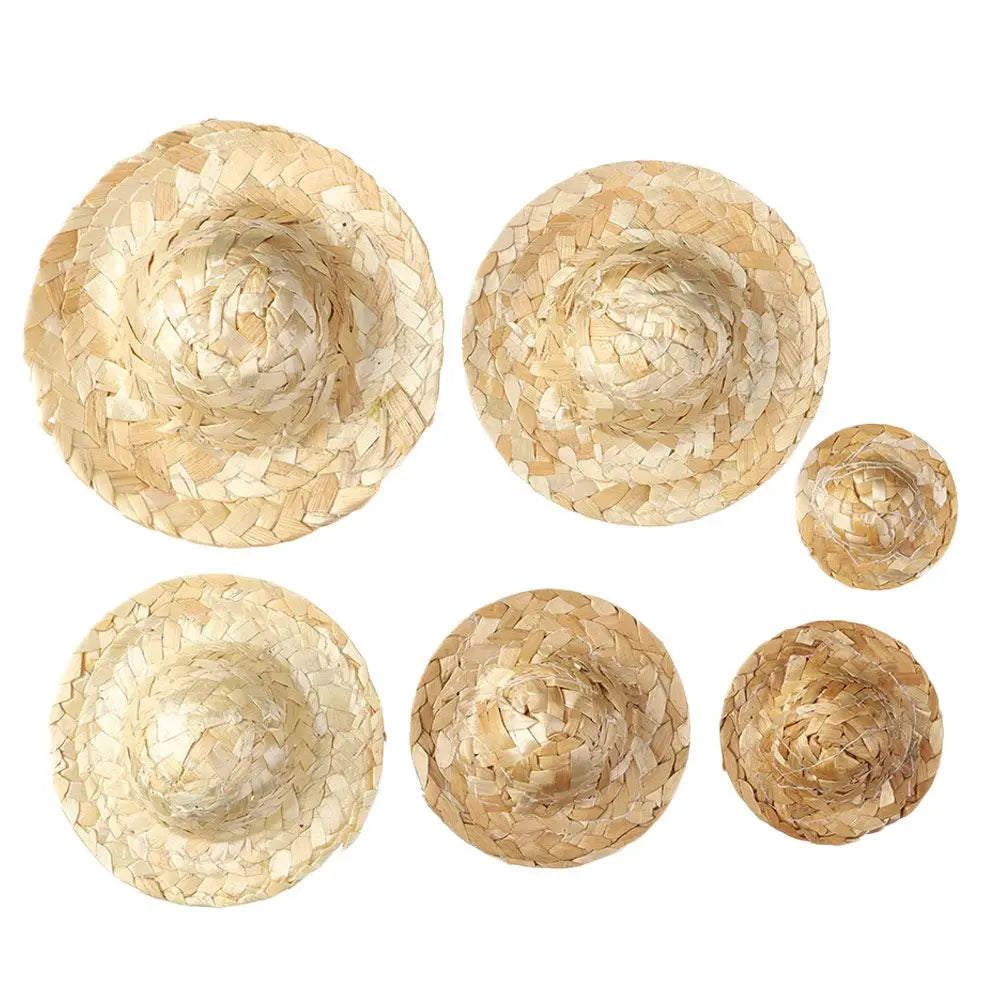 Mini Woven Straw Hat Multiple Sizes Crafts Cute Toys Doll Accessories Woven Straw Hat DIY Decoration Doll Caps