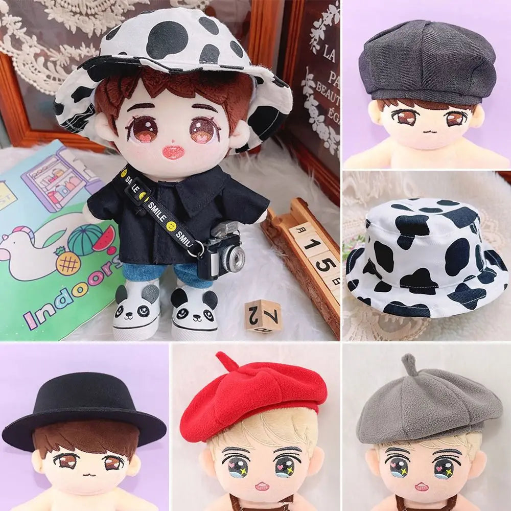 Fashion Caps for 20cm Dolls Beret Hat Candy Color Cute Flannel Casual Hat For Plush Doll Head Doll Fisherman Hat Accessories