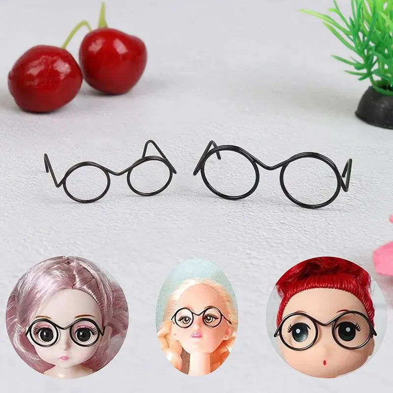 10Pcs Fashion Round Frame Lensless Retro Cool Doll Glasses For 30cm No Lens Black