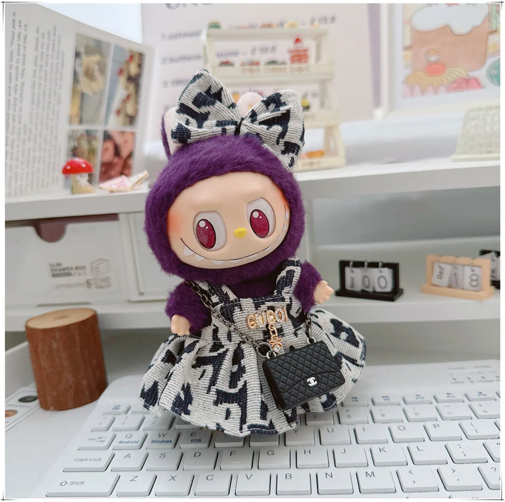 For 17cm Labubu Doll Clothes V1 V2 Doll Clothing Accessories Hat Overall Dress Shoes Bag Doll Accessories Sitting Party Game Toy
