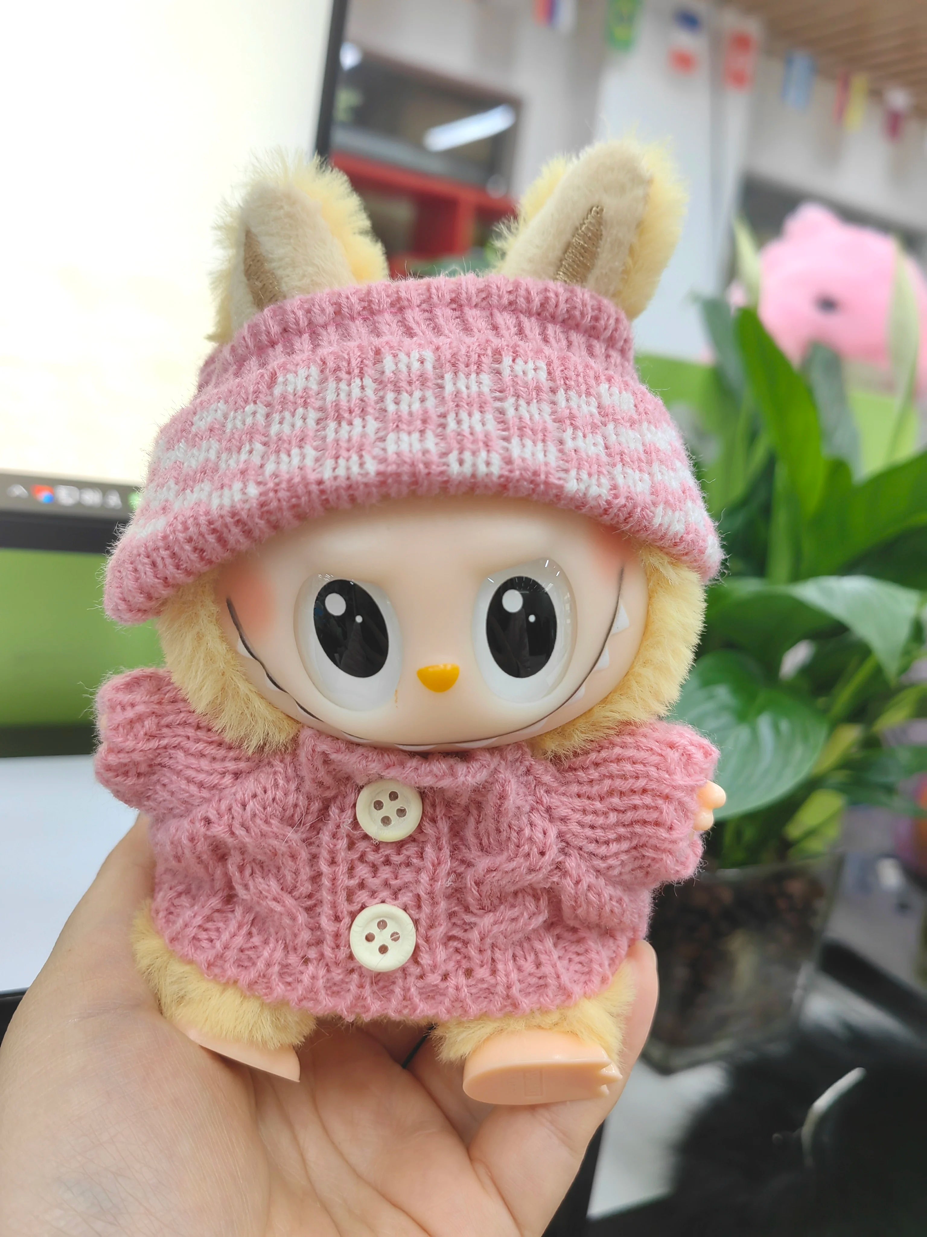 Doll Sweater+Woolen Hat For labubu 17cm Plush Doll Clothes Accessories Girl‘s Toys Birthday And Christmas Gift