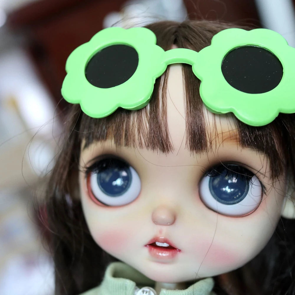 Cute Doll Glasses 18inches Reborn 1/6 Blyth Doll Fashion Flowers Crown Heart Shape Sunglasses DIY Accessories