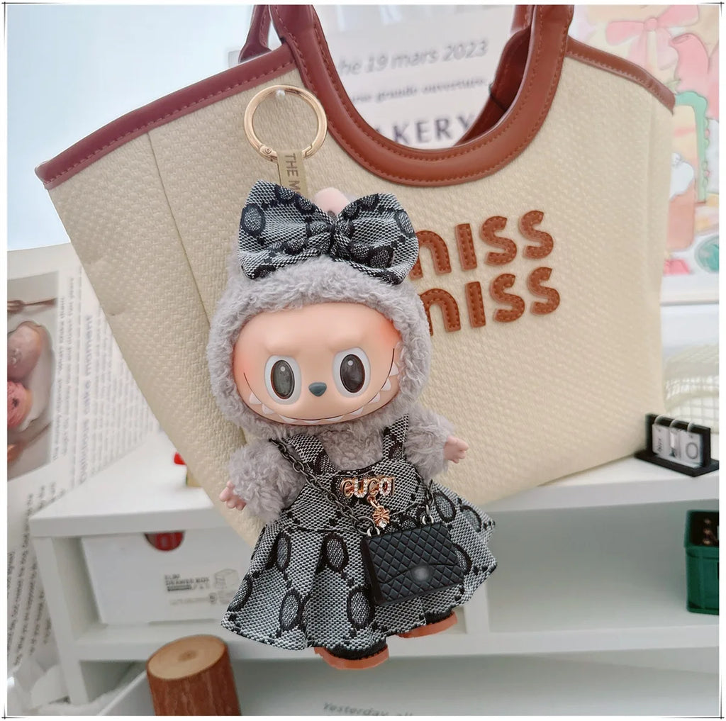 For 17cm Labubu Doll Clothes V1 V2 Doll Clothing Accessories Hat Overall Dress Shoes Bag Doll Accessories Sitting Party Game Toy