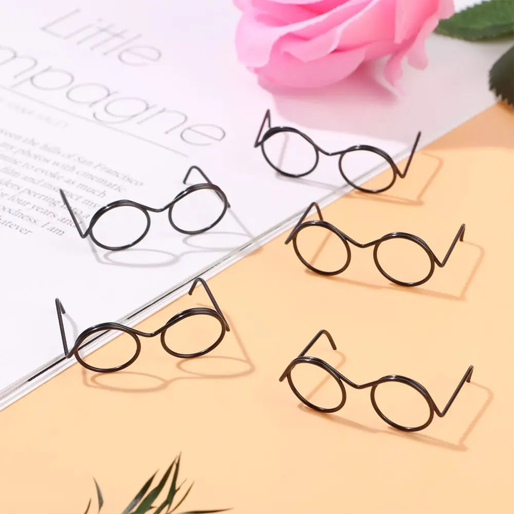 5PCS Round Glasses Frame Dolls Cute Retro Alloy Mini Black Lensless Eyewear Fashion Baby Kids Toys Doll Dressing Accessories