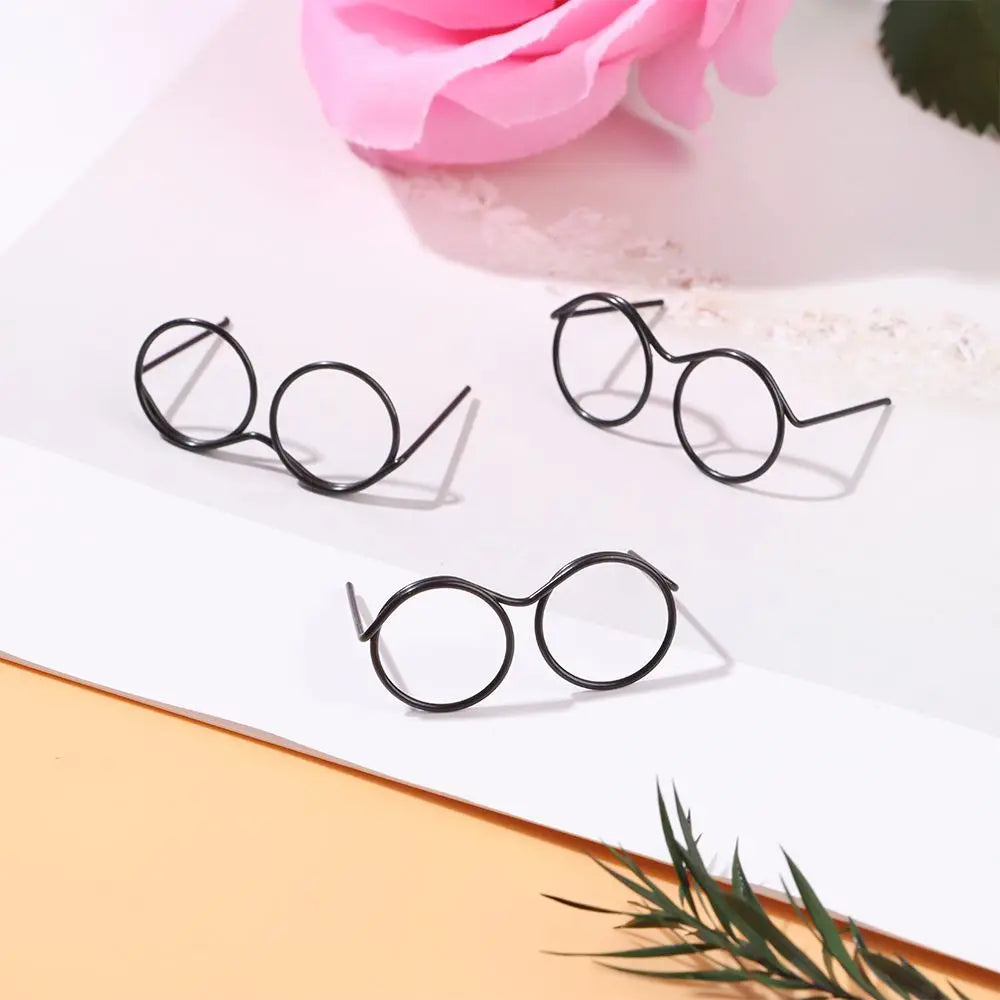 5PCS Round Glasses Frame Dolls Cute Retro Alloy Mini Black Lensless Eyewear Fashion Baby Kids Toys Doll Dressing Accessories