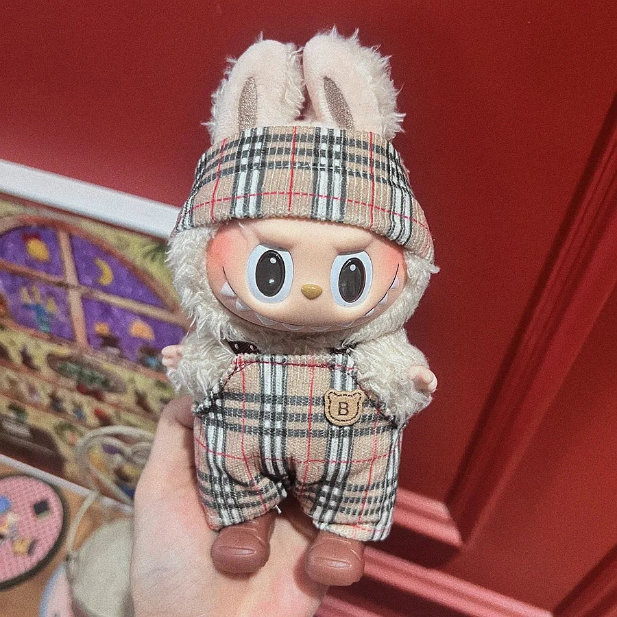 For 15/17cm Labubu Mini Doll Luxury Bow Dress original Hat Pants Clothes Set Labubu Dolls Clothing designer DIY Toys Accessorie