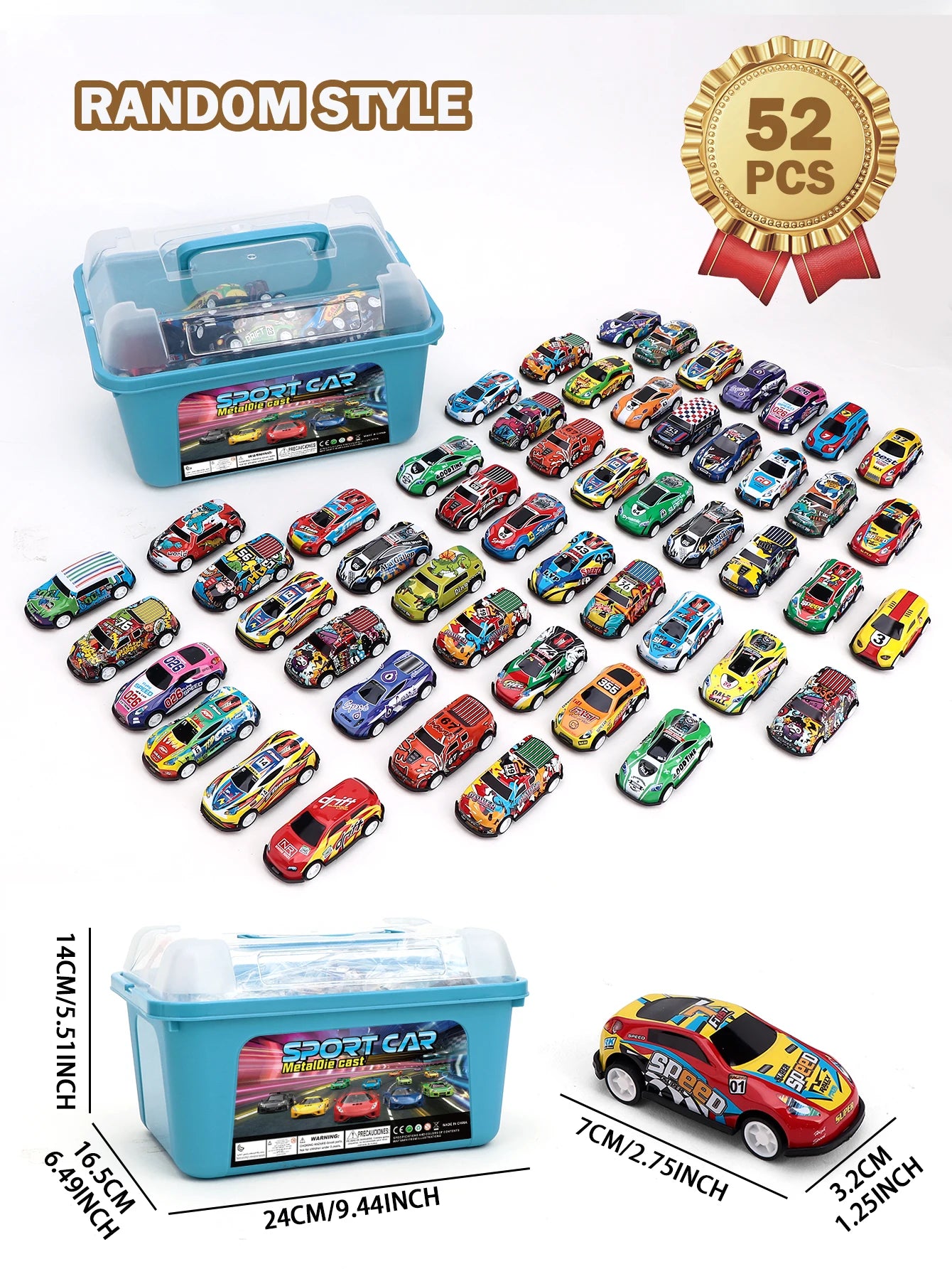 24PCS, 36PCS, 52PC, Car Toy Gift, Friction Return Alloy Racing Children's Car Toy with Storage Box