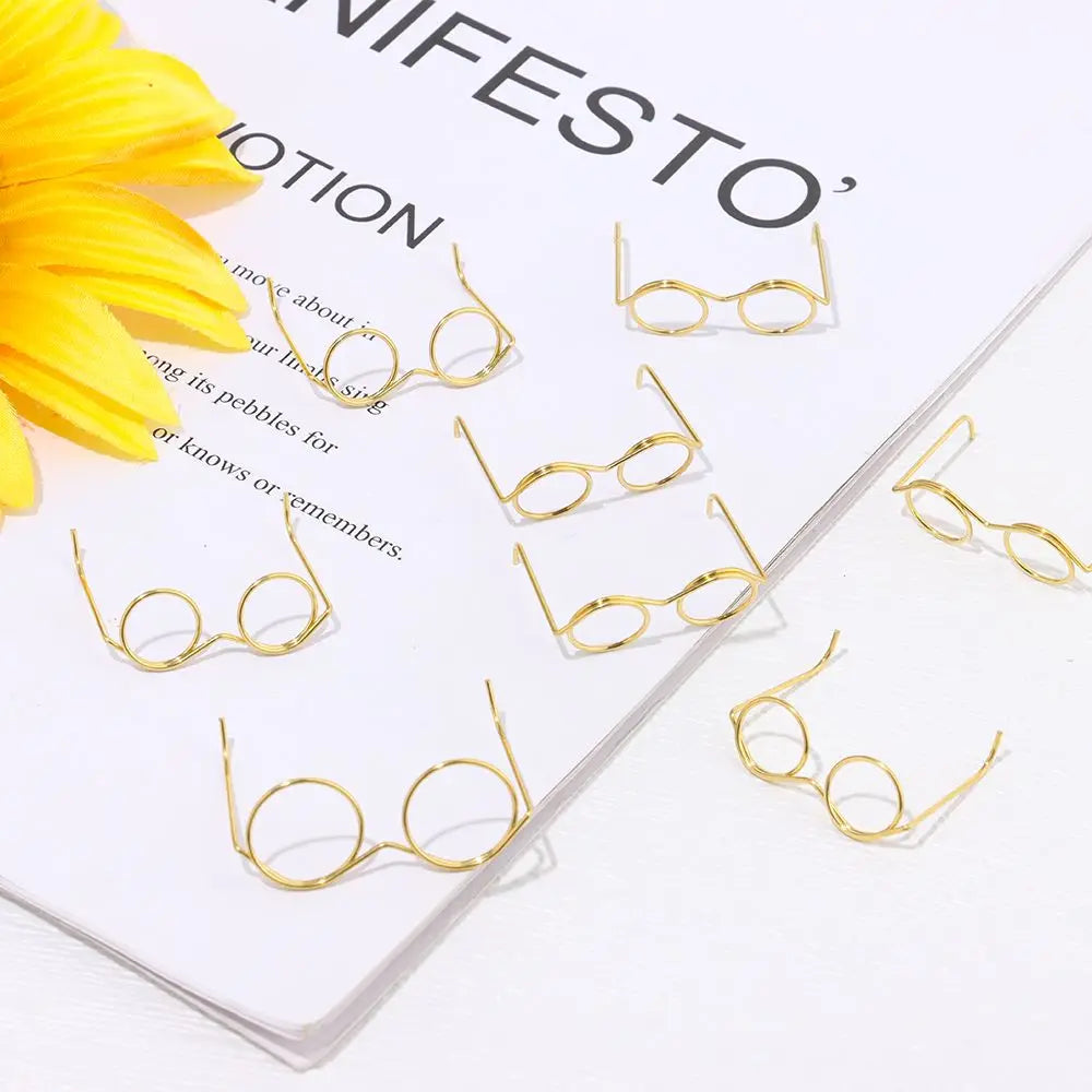 10PCS Cute Gold Round Frame Lensless Retro Doll Glasses For Doll Fashion Doll Accessories