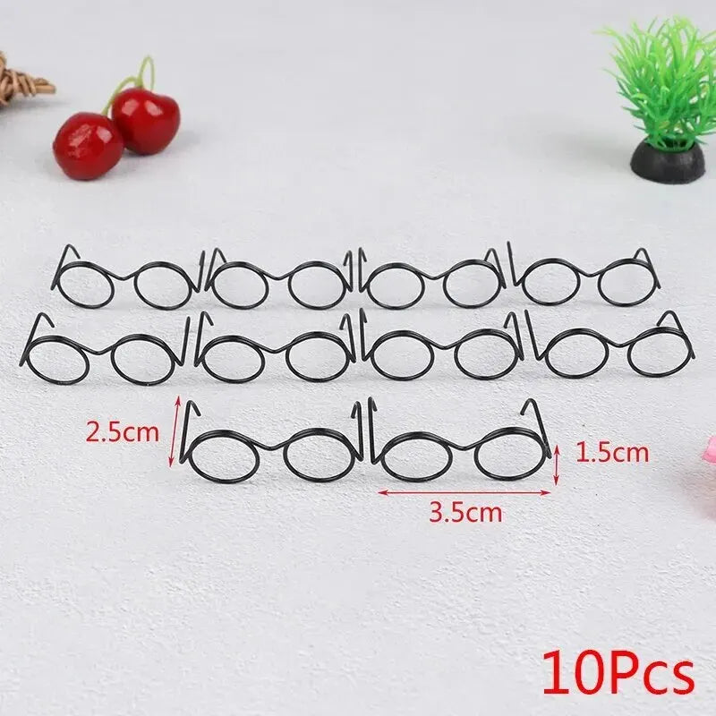 10Pcs Fashion Round Frame Lensless Retro Cool Doll Glasses For 30cm No Lens Black