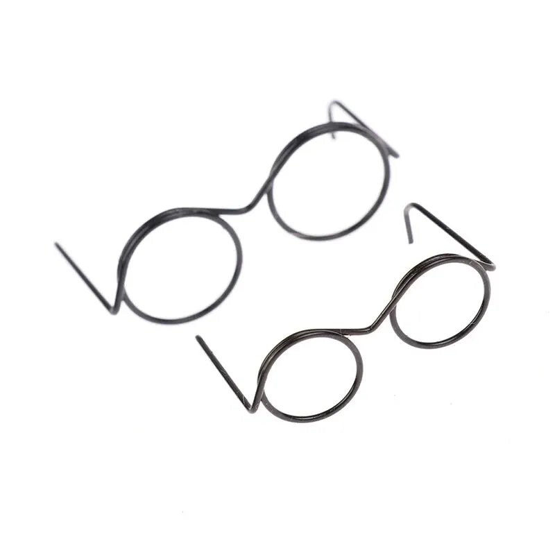 10Pcs Fashion Round Frame Lensless Retro Cool Doll Glasses For 30cm No Lens Black