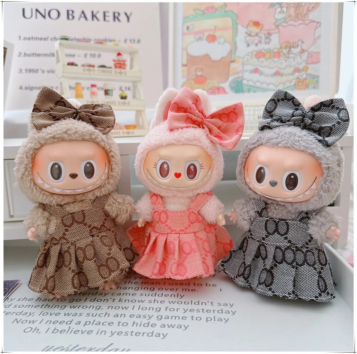 For 17cm Labubu Doll Clothes V1 V2 Doll Clothing Accessories Hat Overall Dress Shoes Bag Doll Accessories Sitting Party Game Toy