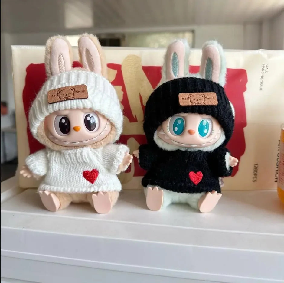Doll Sweater+Woolen Hat For labubu 17cm Plush Doll Clothes Accessories Girl‘s Toys Birthday And Christmas Gift